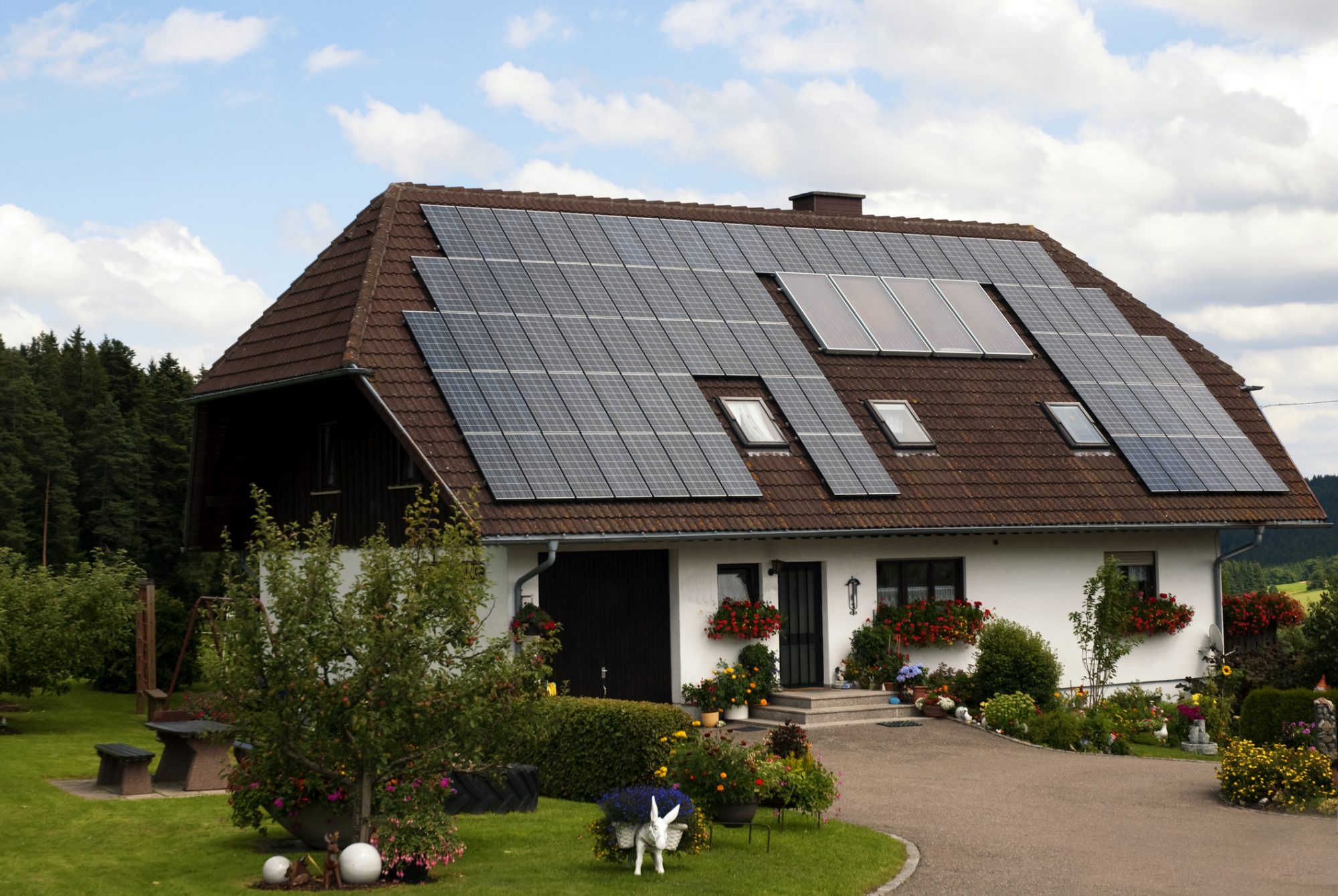 House roof with solar panels